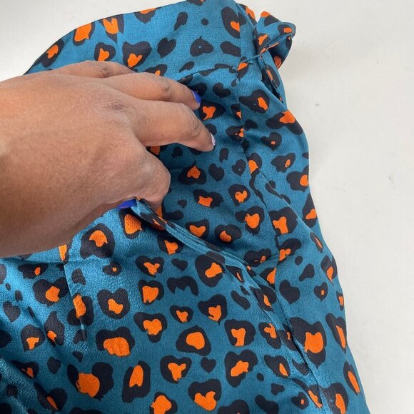 New York & Company Teal Orange Leopard Print Tie Waist Satin Shorts Size L - Picture 8 of 12